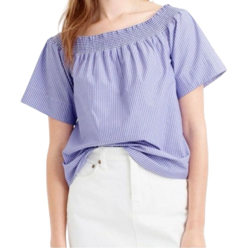 J.Crew Blue White Striped Off Shoulder Short Sleeve Top Size 0 Extra Sma…